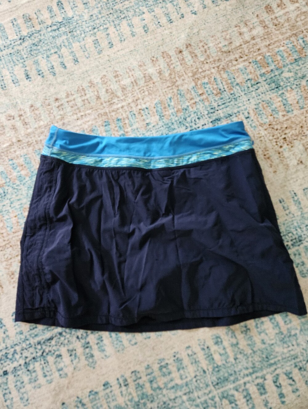 Tangerine Navy Mini Skirt with Bright Teal Waistband